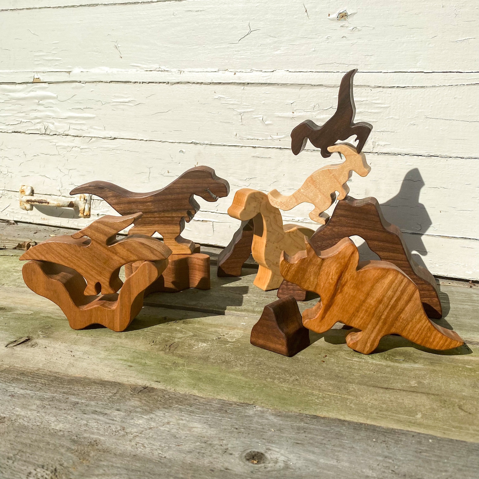 Wood Dinosaurs Set Handmade Wooden Dino Stacking Toys Safe | Etsy