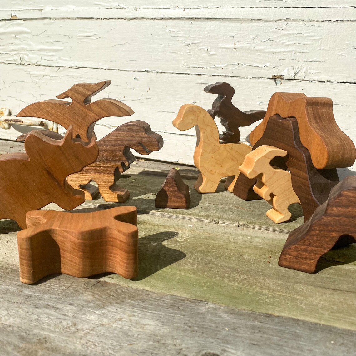 Wood Dinosaurs Set Handmade Wooden Dino Stacking Toys Safe | Etsy