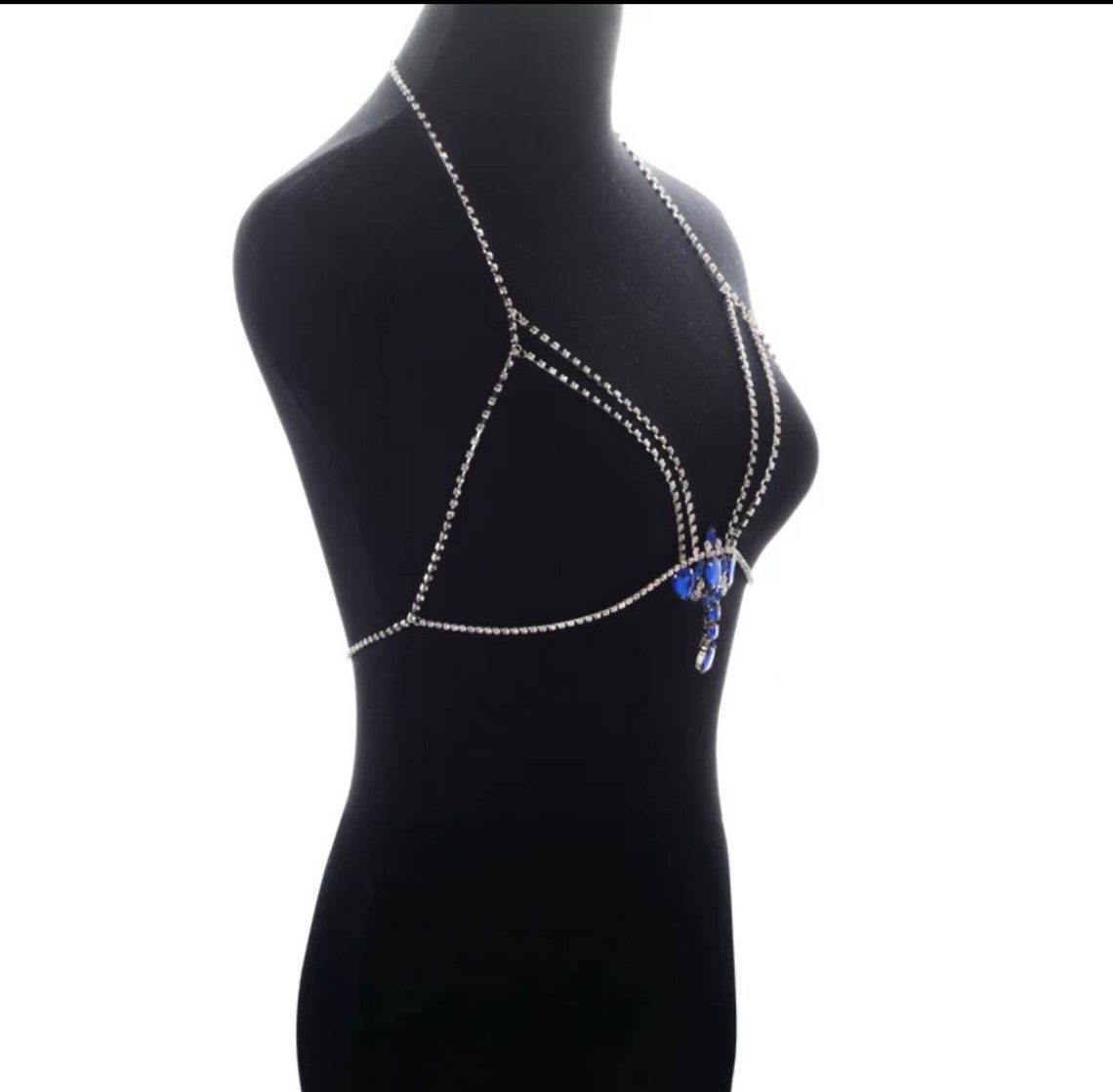 Crystal Chain Bra Rhinestone Sapphire Blue Jewel Silver Bra Etsy
