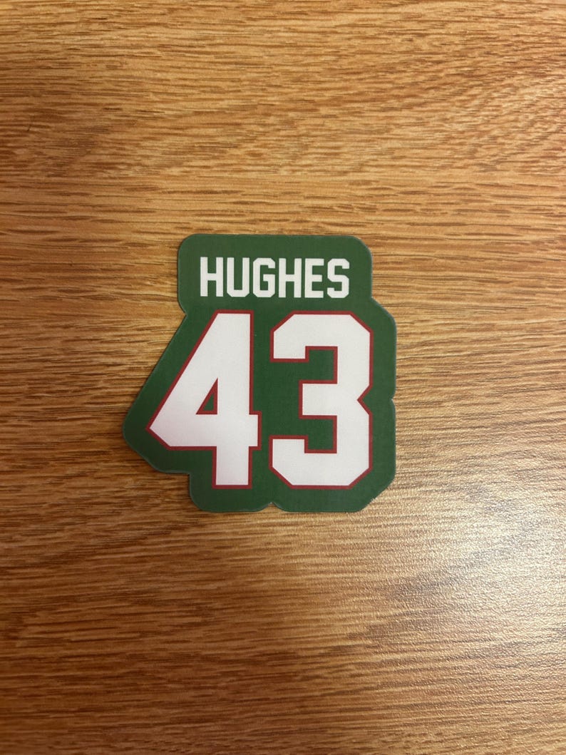 Pegatinas de camisetas de la NHL / Sebastian Aho, Quinn Hughes, Auston Matthews, Sidney Crosby, Brad Marchand, Connor Bedard / Resistentes al agua Q Hughes (Wild)