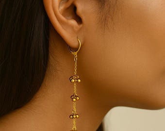 Golden Elephant Dangle Earrings | Handmade Boho Long Chain Earrings | Ethnic Festival Jewelry