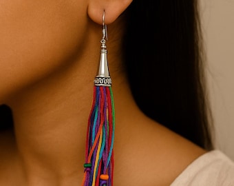 Handmade Multicolor Thread Tassel Earrings | Boho Colorful Dangle Earrings | Festival Jewelry for Women Gift