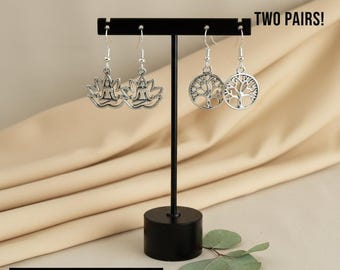 Tree of Life Earrings and Lotus Buddha Earrings Set | Yoga Gift for Her