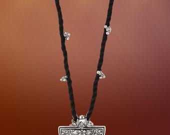 Oxidized Silver Half Moon Pendant Necklace | Boho Floral Jewelry