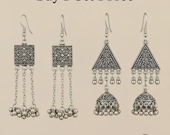 Boho Oxidized Silver Dangle Earrings Combo | Ethnic Indian Tribal Jewelry Set