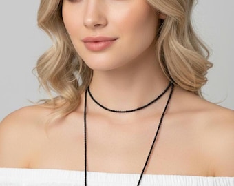 Black Bead Wrap Necklace with Pearl Tassels | Gold-Tone Lariat