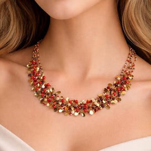 Multi Layer Beaded Charm Necklace • Gold Coin Statement Jewelry • Boho Wedding Party Accessory