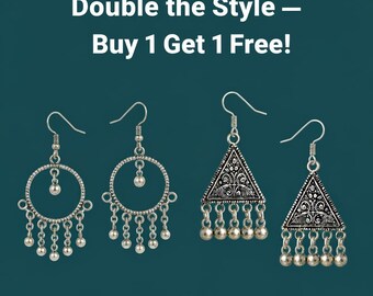 Oxidized Silver Dangle Earrings Set: Boho Tribal Jewelry (Buy 1 Get 1 Free)