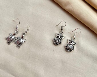 Tortoise Owl Tree Buddha Earrings Set – Boho Dangle Ethnic Jewelry