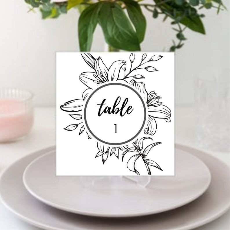 Table Numbers Template Classy Wedding Table Number Sign Etsy