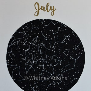 Carte du ciel de juillet, impression numérique, ciel nocturne, galaxie, constellations, carte du ciel, oeuvre d'art murale