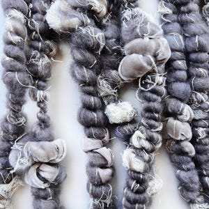 RAW LEPIDOLITE - Handspun Art Yarn, Jumbo coiled yarn, Scrappy yarn, Velvet yarn, purple gray yarn, 5.9 yards