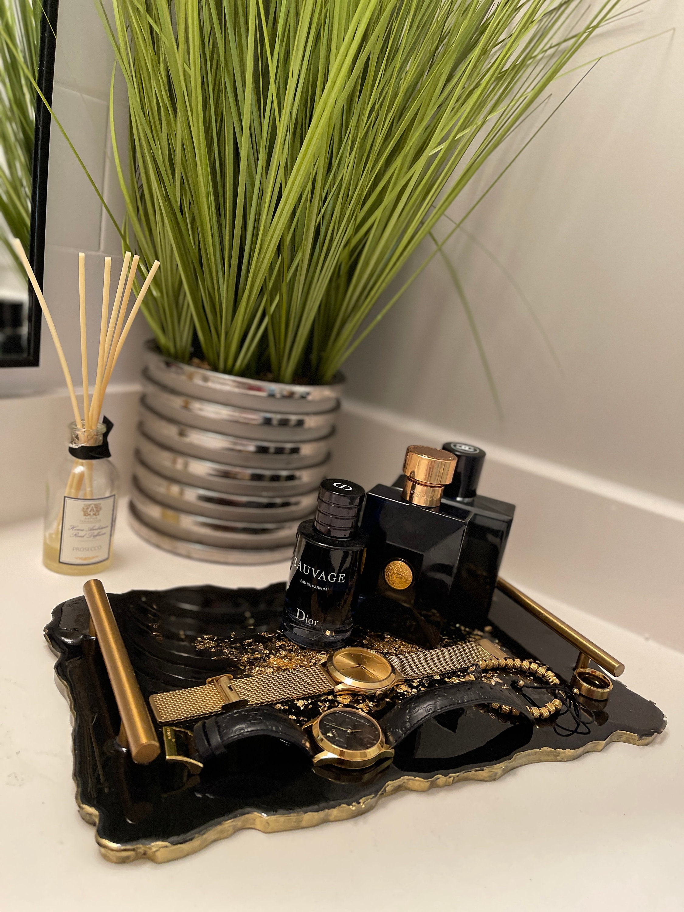 Custom Resin Vanity Tray with Gold Handles Vanity Tray Gold Etsy