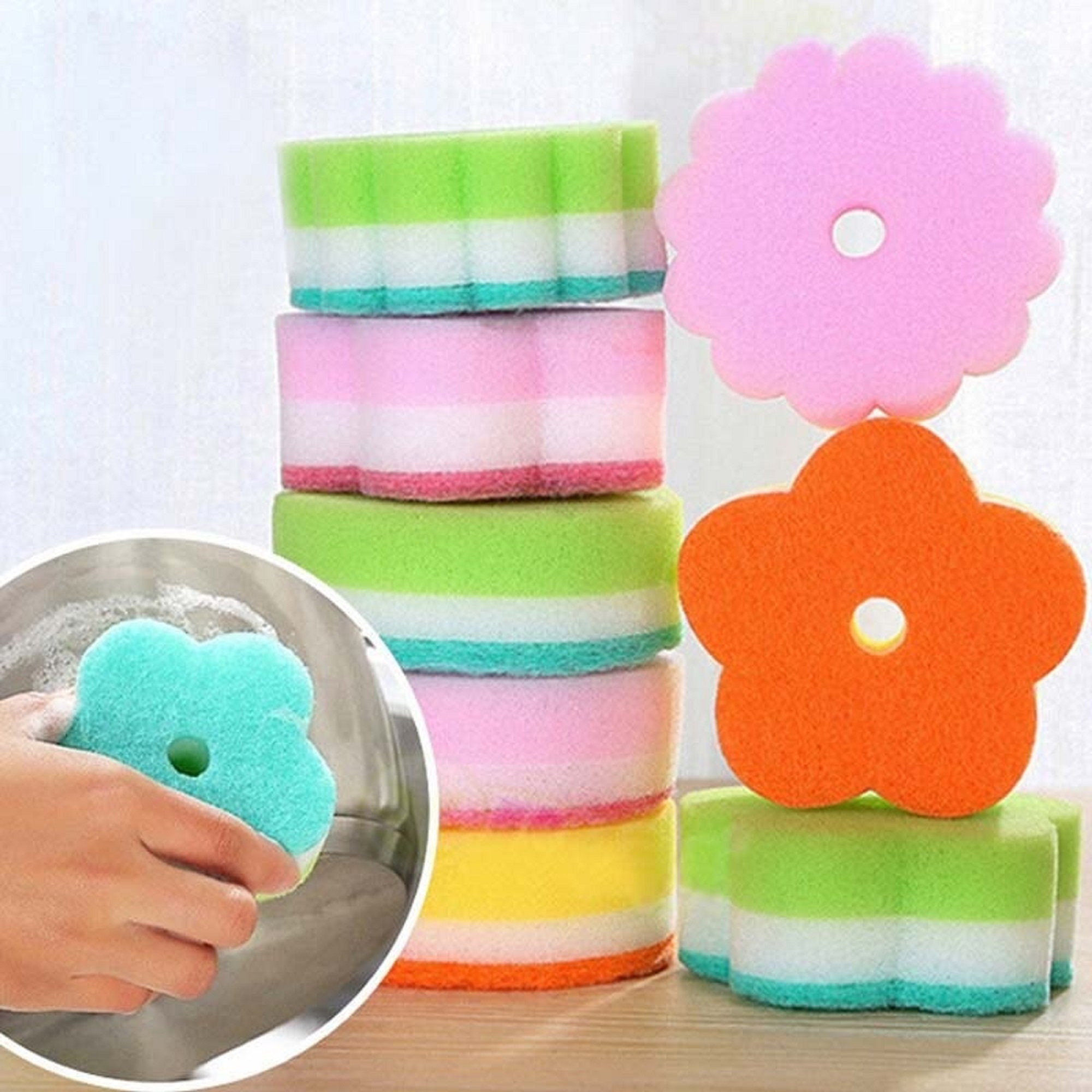 Flower Shape Sponge Brush Sponges Scouring Pads Tableware Etsy