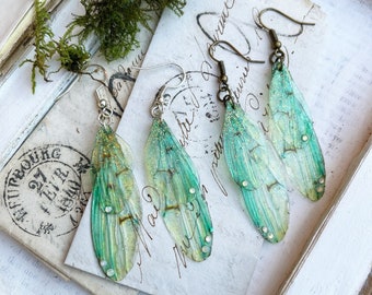 New Collection 'Ethereal green faerie wing' Earrings
