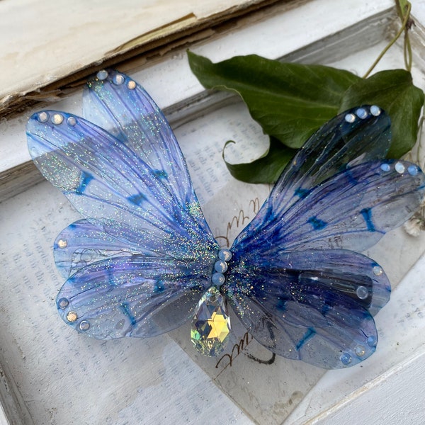 Large double Ethereal bluebell faerie wing hair adornment