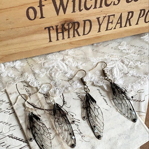 Small White Black Wings Earrings Etsy