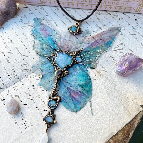 Opal Chrysalis necklace/firefly path collaboration/ fantasy necklace statement piece/ fae jewellery