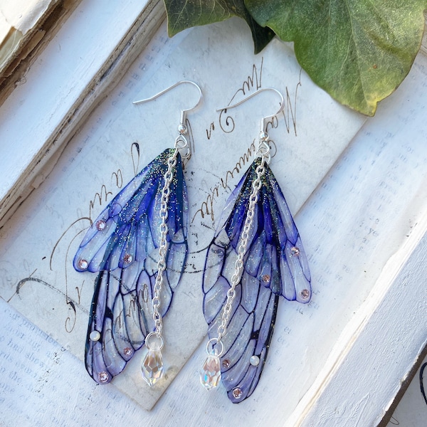 Rather Magical Large purple Faerie wing earrings. Fairy wing jewellery