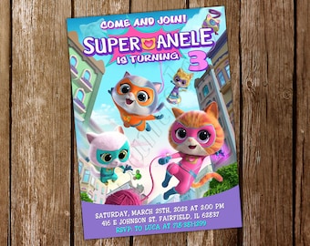 Super Kitties Invitation Super Kitties Birthday Super Kitties Invite Super Kitties Birthday Invitation Super Kitties Party Invitation
