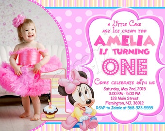 Baby Minnie Mouse First Birthday Invitation Baby Minnie Mouse Invitation Baby Minnie Mouse Birthday Baby Minnie Mouse Party