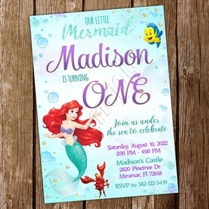 Faire-part petite sirène Faire-part Ariel Anniversaire petite sirène Faire-part petite sirène Faire-part d'anniversaire Ariel Faire-part fête Ariel