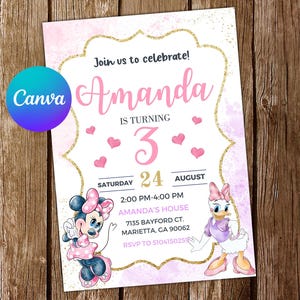 Minnie Mouse Invitation Daisy Duck Birthday Invitation Minnie Mouse Party Daisy Duck Invites Editable Invitation Digital Card