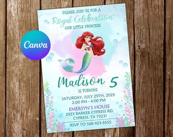 Little Mermaid Invitation Little Mermaid Birthday Invitation Ariel Invitation Ariel Birthday Party Editable Invitation