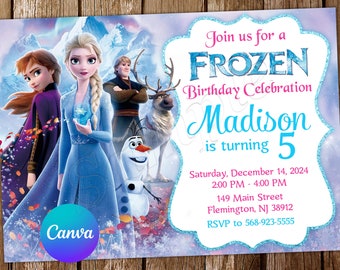 Invitación de Frozen Invitación de cumpleaños de Frozen Fiesta de Frozen Invitación editable de Frozen Tarjeta digital de Frozen para imprimir