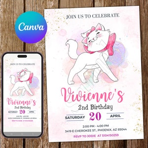 Convite Aristocats Convite Marie Aristocats Convite de aniversário Aristocats Party Aristocats Convite editável em aquarela