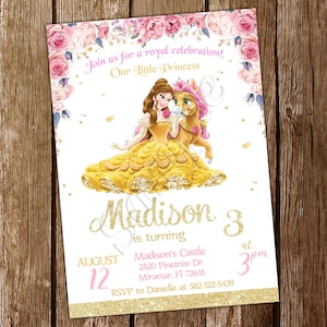 Belle Einladung Prinzessin Belle Einladung Belle Geburtstag Belle Invite Belle Geburtstagseinladung Belle Party