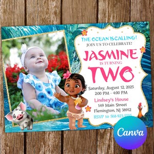 Baby Moana Invitation Moana Birthday Invitation Moana Party Moana Invites Moana Editable Invitation Moana Digital Card Printable