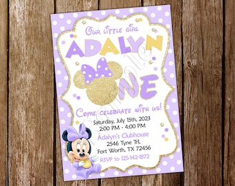 Baby Minnie Mouse First Birthday Invitation Baby Minnie Mouse Invitation Baby Minnie Mouse Birthday Baby Minnie Mouse Party