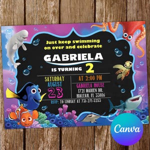 Finding Dory Invitation Finding Nemo Birthday Invitation Finding Dory Party Finding Nemo Invites Finding Dory Editable Invitation