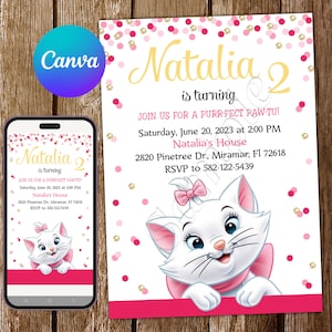 Convite Aristocats Marie Convite Aristocats Convite de aniversário Aristocats Party Aristocats Convite editável Cartão digital para impressão