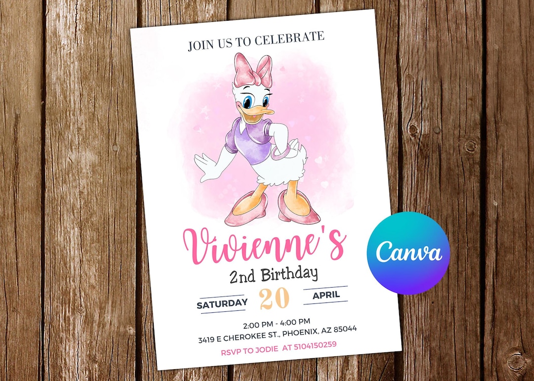 デイジーダック招待状 デイジーダック誕生日招待状 デイジーダックパーティー デイジーダック招待状 編集可能な招待状 デジタルカード - Etsy 日本, image size:1080x771