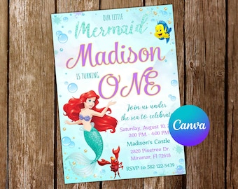 Little Mermaid Invitation Little Mermaid Birthday Invitation Ariel Invitation Ariel Birthday Party Editable Invitation