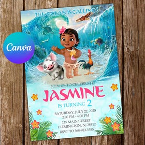 Baby Moana Invitation Moana Birthday Invitation Moana Party Moana Invites Moana Editable Invitation Moana Digital Card Printable