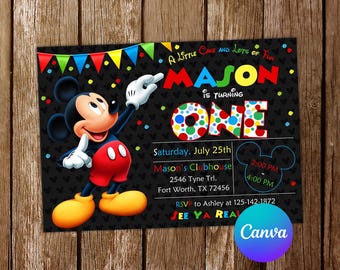 Micky Maus Einladung Micky Maus Geburtstagseinladung Micky Maus Party Micky Maus lädt ein bearbeitbare Einladung Digitale Karte