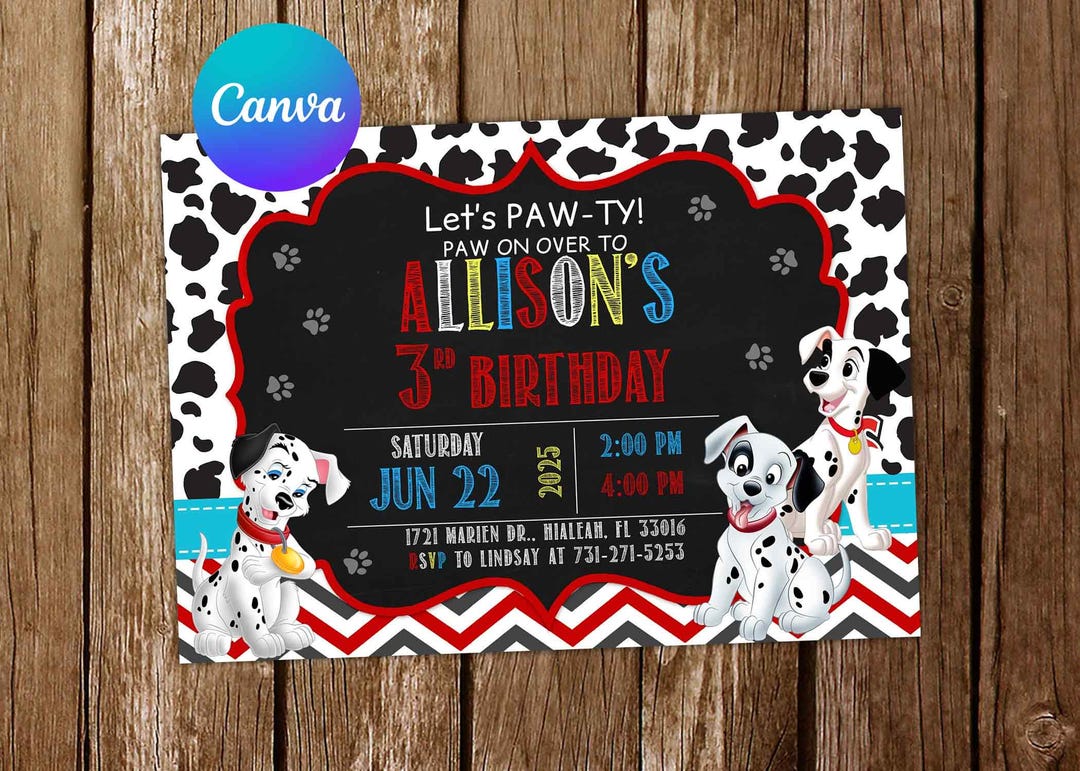 101 Dalmatians Invitation 101 Dalmatians Birthday Invitation 101 ...