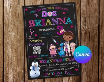 Doc McStuffins uitnodiging Doc McStuffins verjaardagsuitnodiging Doc McStuffins partij Doc McStuffins bewerkbare uitnodiging digitale kaart