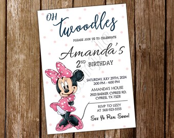 Pink Minnie Mouse Watercolor Invitation Oh Twodles Invitation Minnie Mouse Invitation Minnie Mouse Birthday Oh Twodles Birthday