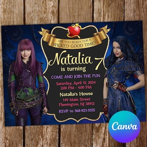 Descendants Invitation Descendants Birthday Invitation Descendants Party Descendants Invites Editable Invitation Digital Card