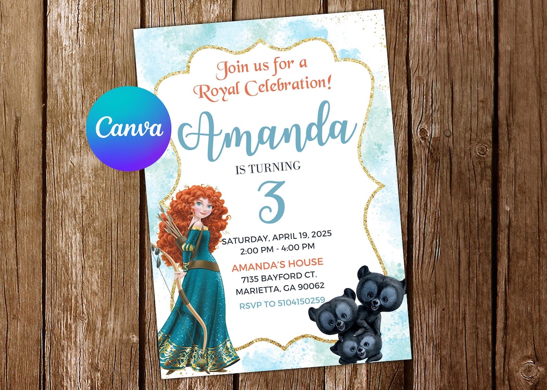 Brave Invitation Princess Merida Birthday Invitation Brave Party Brave ...