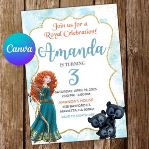 Convite Brave Princesa Merida Convite de Aniversário Festa Brave Convites Brave Convite Editável Brave