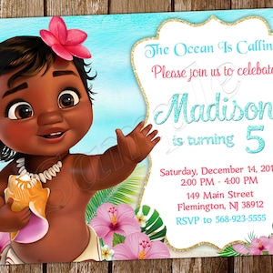 Baby Moana-uitnodiging Baby Moana-verjaardag Baby Moana-uitnodiging Baby Moana-verjaardagsuitnodiging Baby Moana-feestuitnodiging