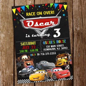 Invitación de Cars Invitación de McQueen Invitación de Cumpleaños de Autos Invitación de Cumpleaños de Autos Invitación de Fiesta de Autos