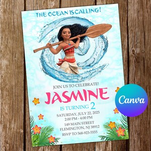 Moana Invitation Moana Birthday Invitation Moana Party Moana Invites Moana Editable Invitation Moana Digital Card Printable