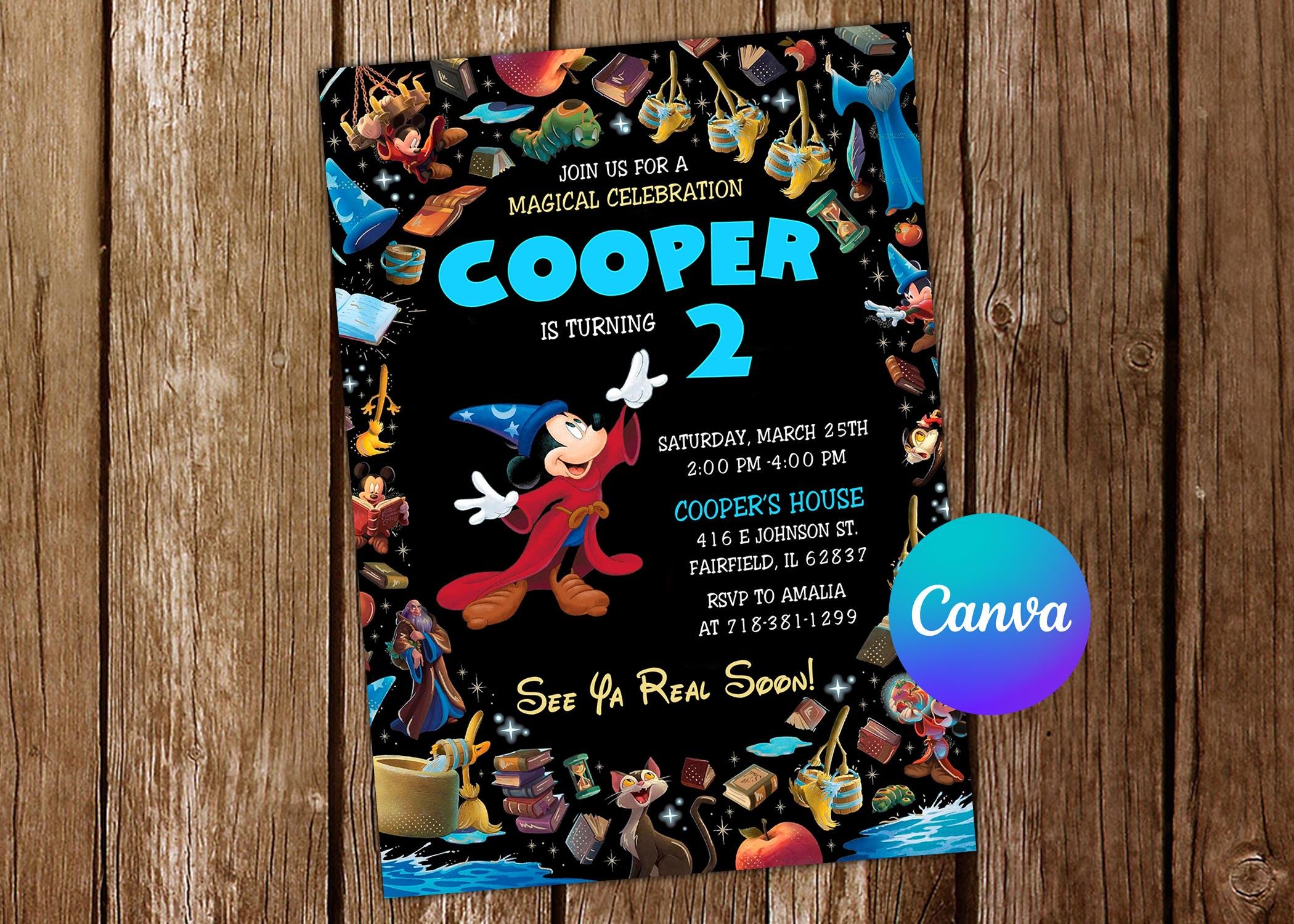 Mickey the Sorcerers Apprentice Invitation Mickey Mouse Invitation ...