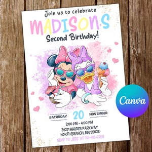 Invito Minnie Mouse Invito di compleanno Paperina Invito di compleanno Minnie Mouse Festa estiva Paperina Inviti Invito modificabile Scheda digitale